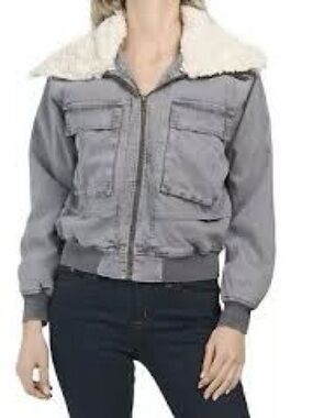Young Fabulous & Broke Earhart Gray Sherpa-Collar Bomber Jacket Size Small
